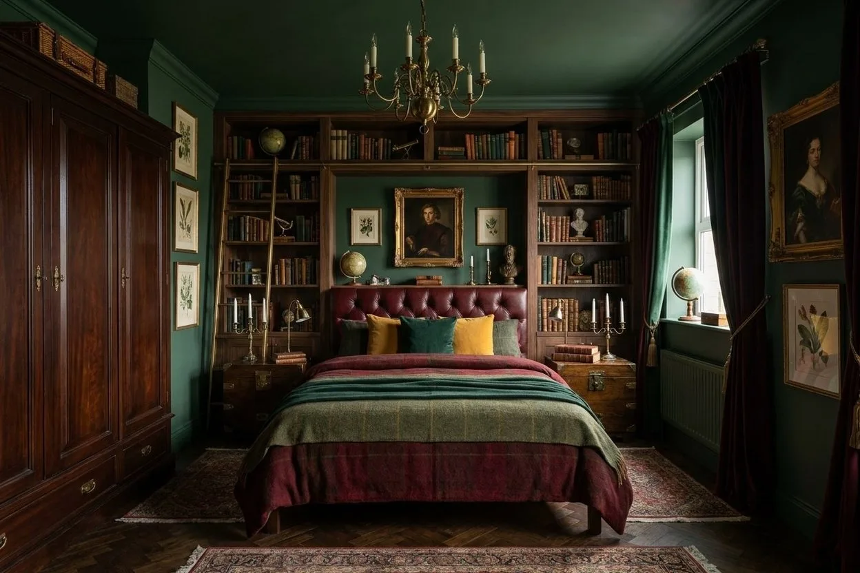 The same bedroom in the Dark Academia style