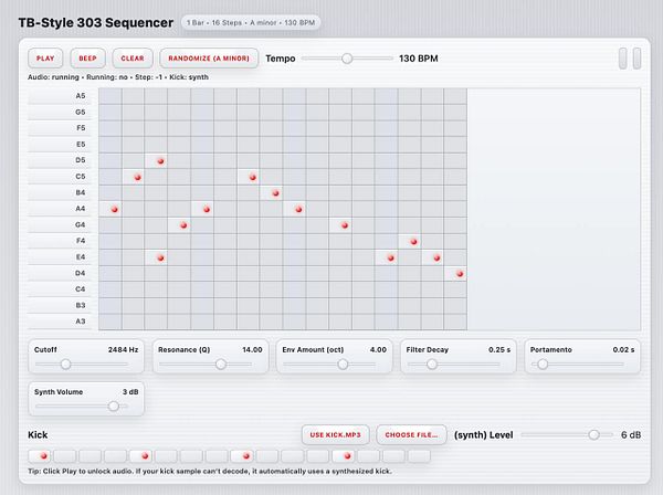 The image displays a digital sequencer interface for creating music patterns.