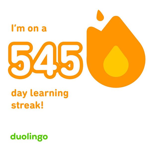 A graphic celebrating a 545-day learning streak on Duolingo.