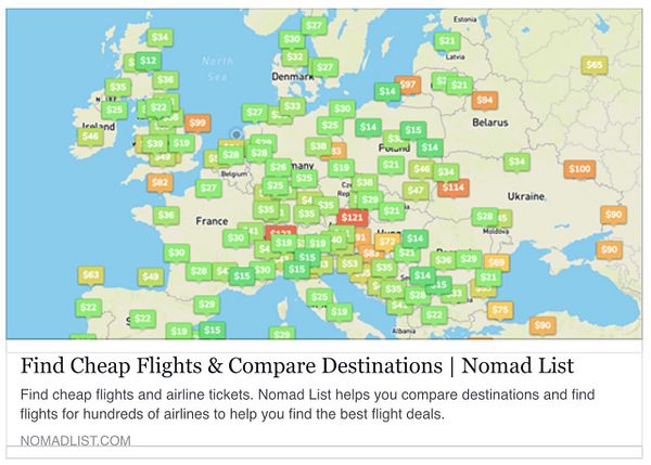 A map displaying flight prices across various European destinations.