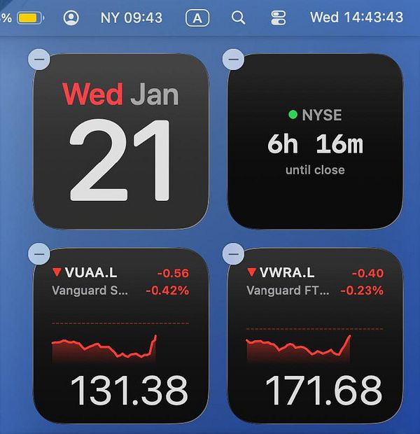 A digital clock interface showing the time remaining until the NYSE market closes, with a countdown timer, market hours, and the current time.