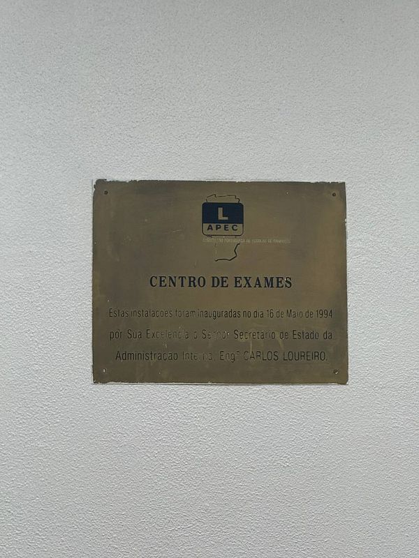A plaque commemorating the inauguration of an examination center.