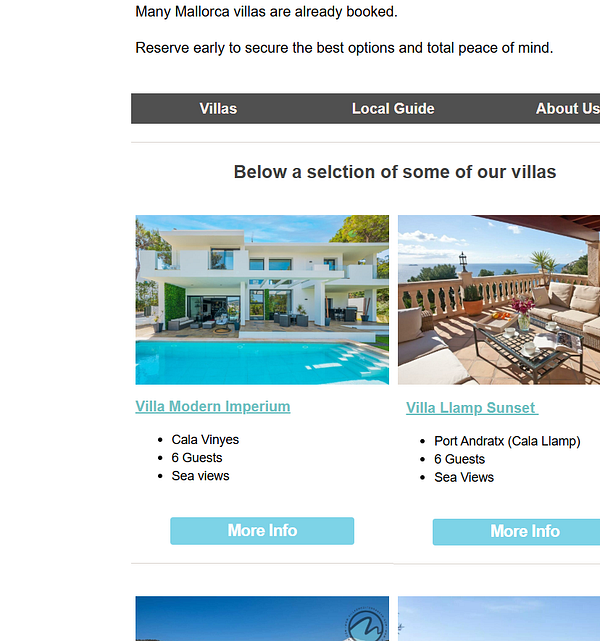 Collage of four Mediterranean villa photographs showcasing luxurious outdoor pools and scenic surroundings.