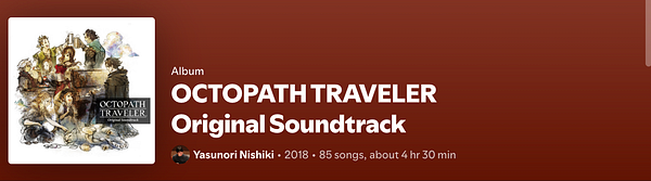 The image displays the album cover and details for the 'Octopath Traveler Original Soundtrack'.