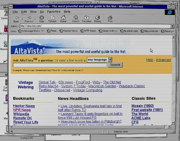 Screenshot of a classic Altavista search engine homepage with a modern Booker website header.