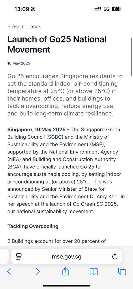 The image displays a press release regarding the launch of the Go25 National Movement in Singapore.