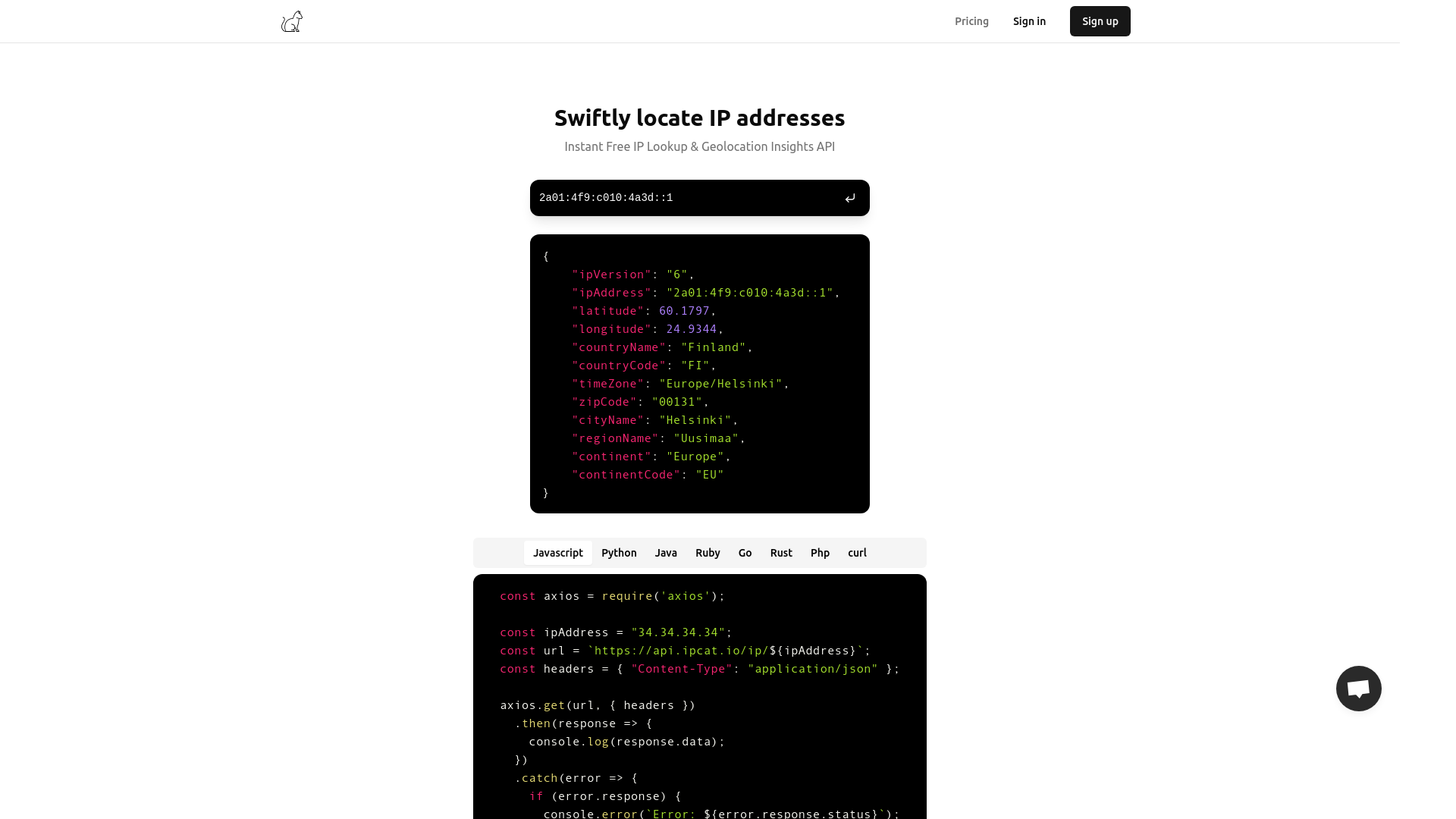 ipcat.io: Instant Free IP Lookup & Geolocation Insights API