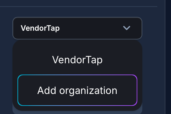 The image displays a user interface element for adding an organization within a software application.