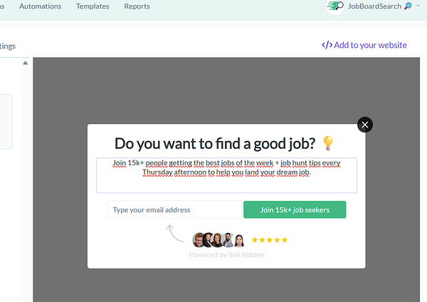 A newsletter signup form inviting users to join a job-seeking community.