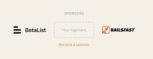 A website sponsors section with two sponsor logos, BetaList and RailsFast, displayed in a clean, minimal design.