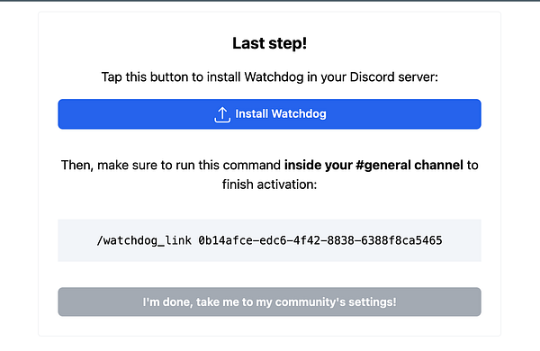 Dashboard interface showing an onboarding flow with sections for creating and managing user communities