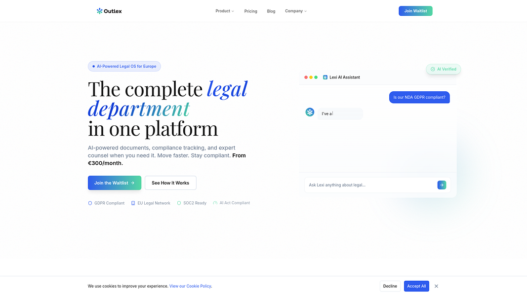 Outlex: AI-powered legal OS for European startups | BetaList