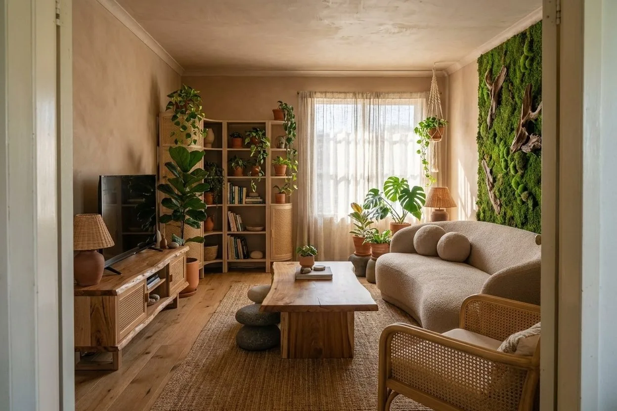 The same living room in the Biophilic style