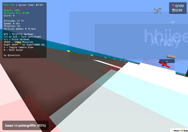 The image displays a gaming interface with flight controls and player statistics in a colorful, blocky environment.