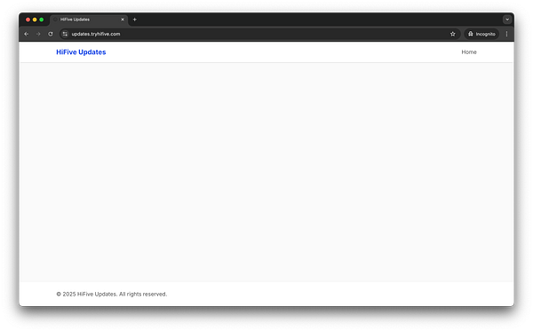 A web page titled 'HiFive Updates' is displayed with minimal content.
