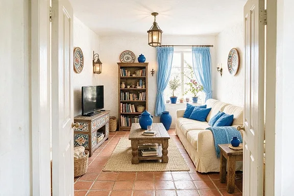 A Mediterranean living room in the Aegean palette