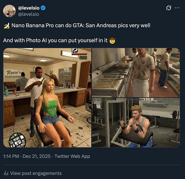 The image features three scenes from the video game GTA: San Andreas, showcasing various in-game activities.