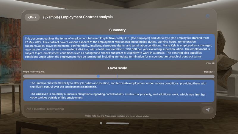 Screenshot of AI Lawyer: legal documents