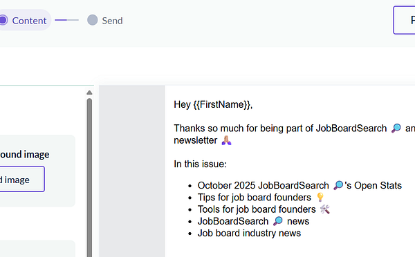 The image displays a draft of a monthly newsletter for JobBoardSearch.