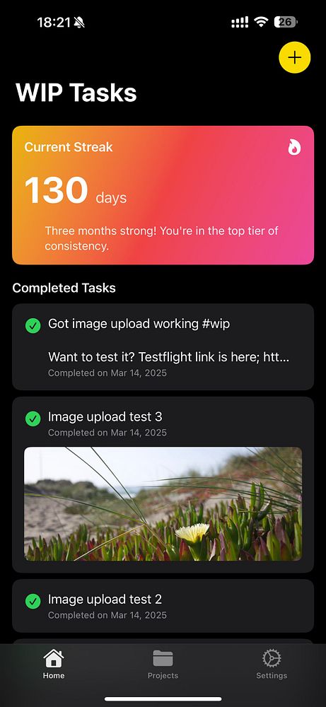 The image displays a mobile app interface for managing WIP tasks with a focus on image upload functionality.