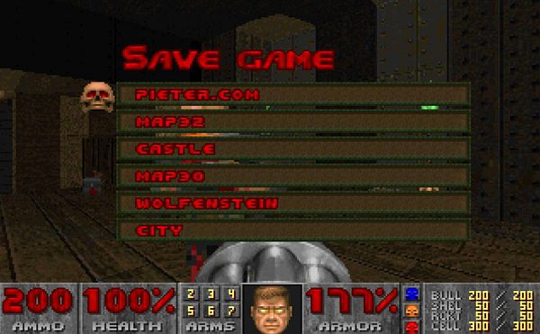 The image displays a save game menu from the video game DOOM 2.