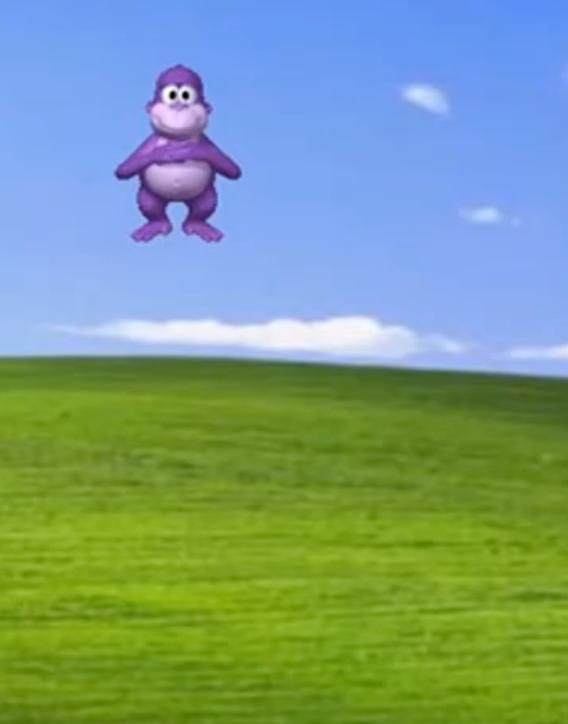 Screenshot of a desktop computer displaying the BonziBuddy homepage featuring its mascot and download links.