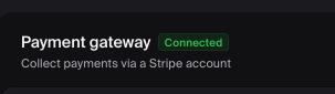 The image displays a user interface section indicating a connected payment gateway through Stripe.