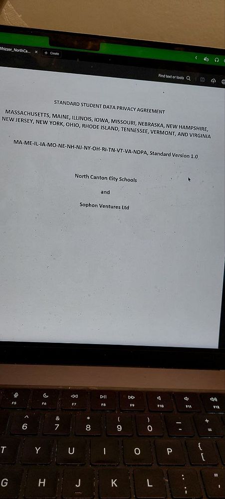 The image displays a document titled 'Standard Student Data Privacy Agreement' on a laptop screen.