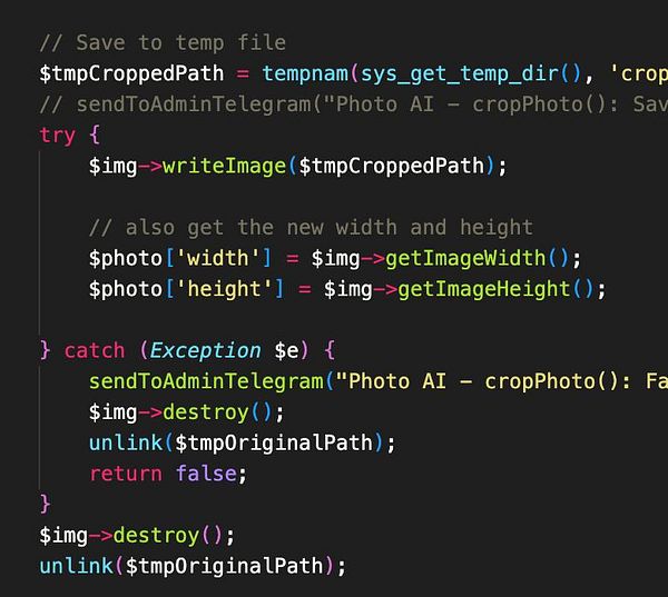 The image displays a code snippet related to cropping photos and managing image dimensions in a programming context.