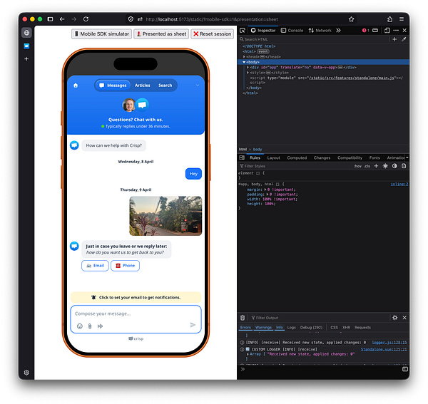 Screenshot of an iOS app displaying a chat interface with a crisp white message bubble and text input area, shown in sheet mode.