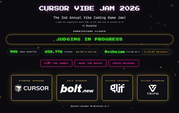 Screenshot showing a VibeJam Player Dashboard with total player and game statistics.