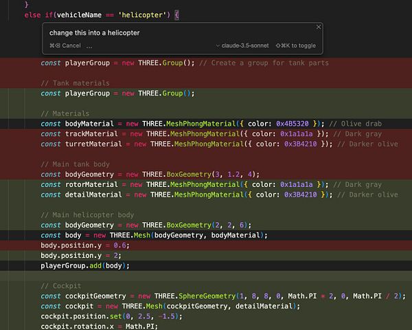 The image displays a code snippet related to a 3D vehicle modeling task in JavaScript.