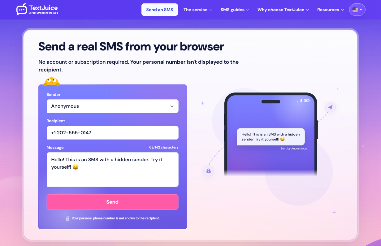 TextJuice: Send anonymous SMS from the web without | BetaList