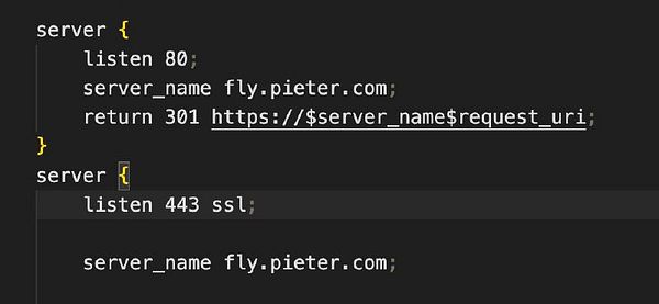 The image displays a code snippet for server configuration in a web server context.