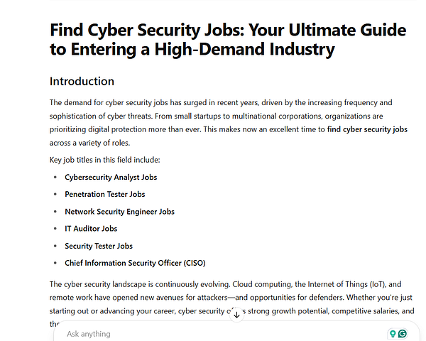 The image displays a webpage titled 'Find Cyber Security Jobs: Your Ultimate Guide to Entering a High-Demand Industry'.