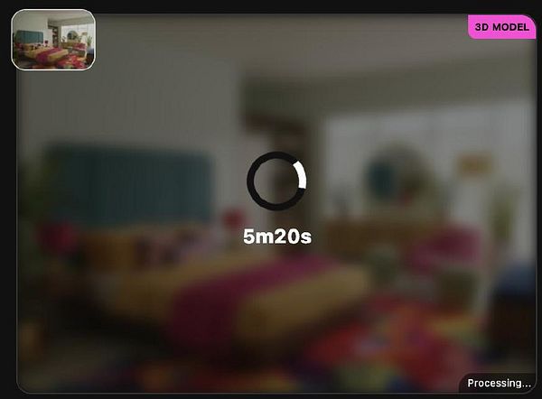 3D walkthrough interface demonstrating interior design features with user interface elements and an API integration note.