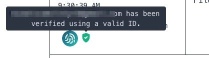 A tooltip displays verification information for an account.