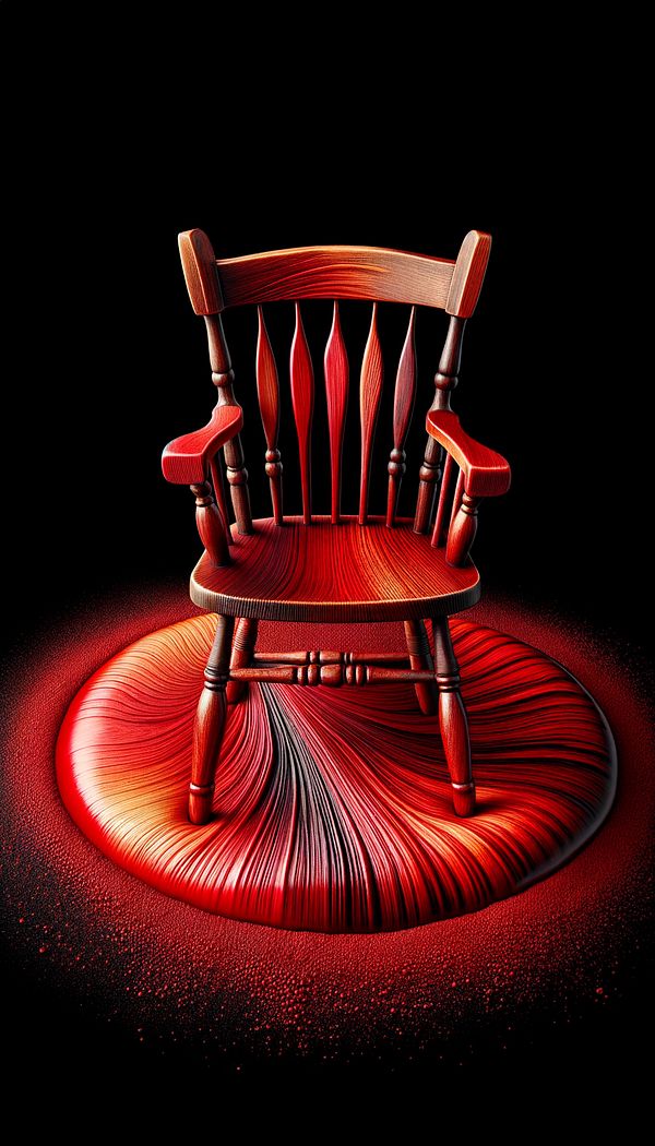 A wooden chair with a rich, vibrant red color showcasing the natural grain, dyed using aniline dye.