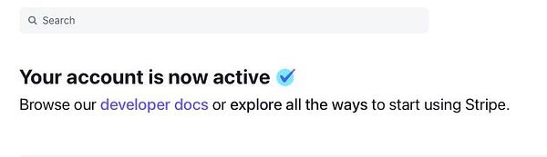 The image displays a confirmation message indicating that a Stripe account is now active.