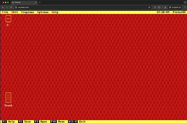 Screenshot of PieterOS deployment webpage for os.pieter.com with interface elements and terminal content.