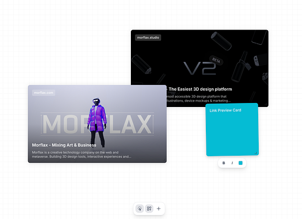 The image displays a digital interface featuring multiple link preview cards and design elements.