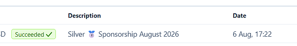 Screenshot of an email in Outlook Web App showing a renewal notification for a Silver sponsor subscription.