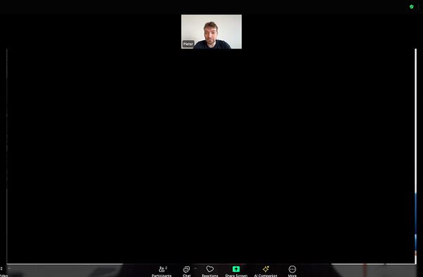 A video call interface featuring a participant named Pieter.