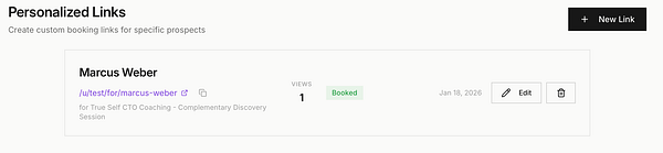 Screenshot of a web interface for creating personalized meeting pages with user-selectable branding and scheduling settings.