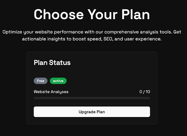 The image displays a user interface for selecting a website performance plan.