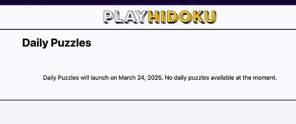 The image displays a webpage for the game 'Hidoku' with information about daily puzzles.