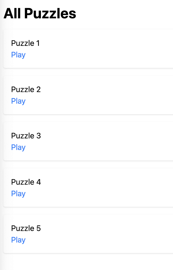 A user interface displaying a list of puzzles available for selection.