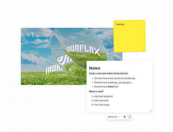 A digital workspace featuring a vibrant background and a task list for coding a rich text editor.