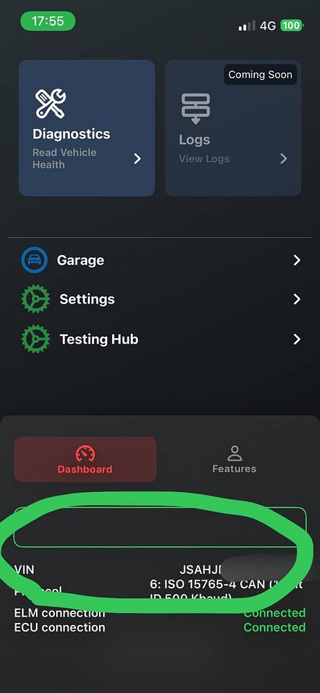 Dashboard of a BMW car displaying the vehicle identification number (VIN) on the instrument cluster screen.