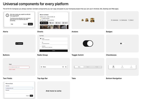 The image displays a UI kit showcasing various universal components for app development.